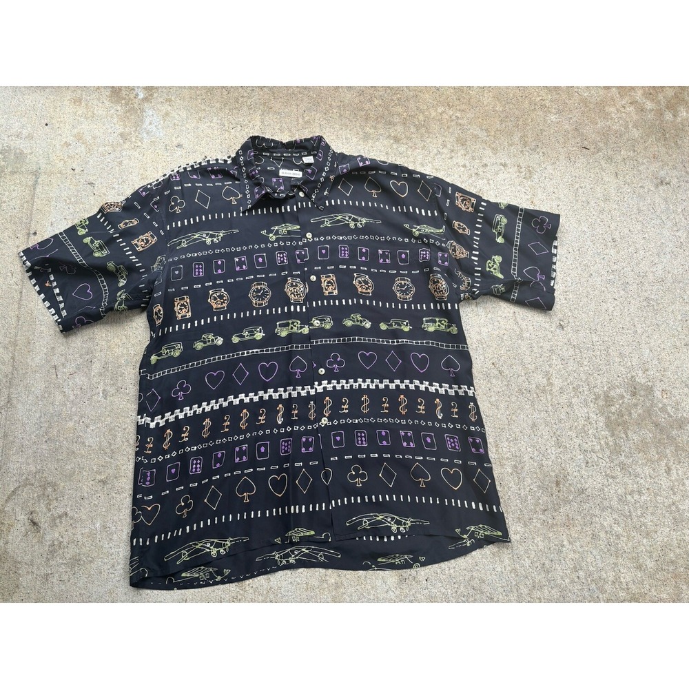 Burma & Bibas Shirt Men's 100% Silk Short Sleeve Button Up Size XLarge